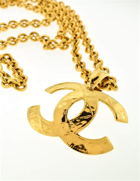 chanel logo necklace gold|authentic Chanel necklace.